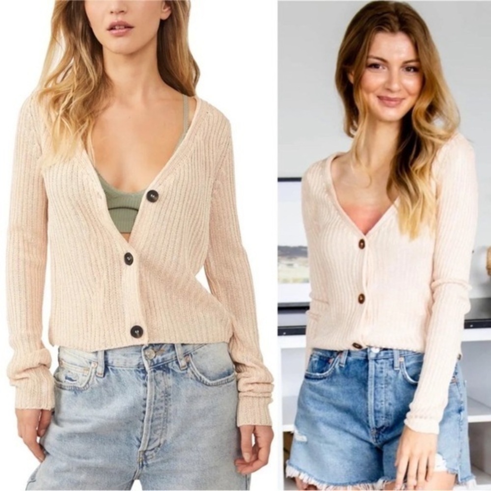 Free People Beige Button-Up Cardigan